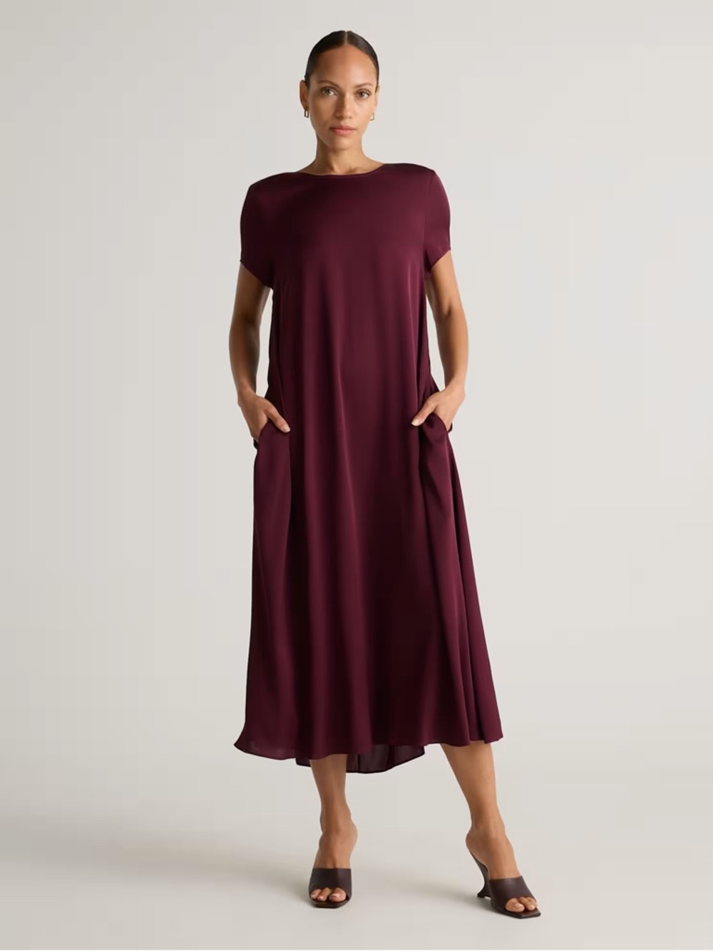 Quince Washable Stretch Silk Voluminous Maxi Dress (Wine Tasting Red) Small NWT